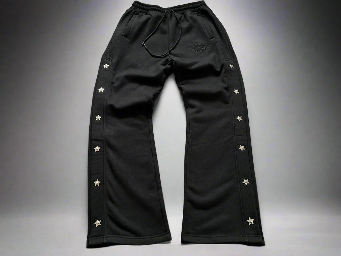 MOIFOREVA BLACK STAR-STUDDED TRACK PANTS